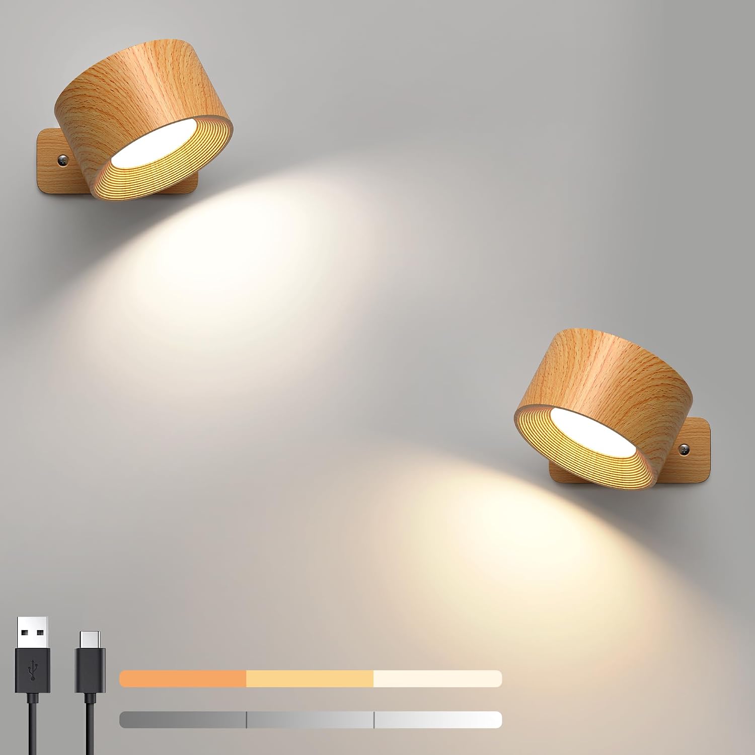Detalle de Mexllex 2 Pack Rechargeable Wall Lights 2000mAh