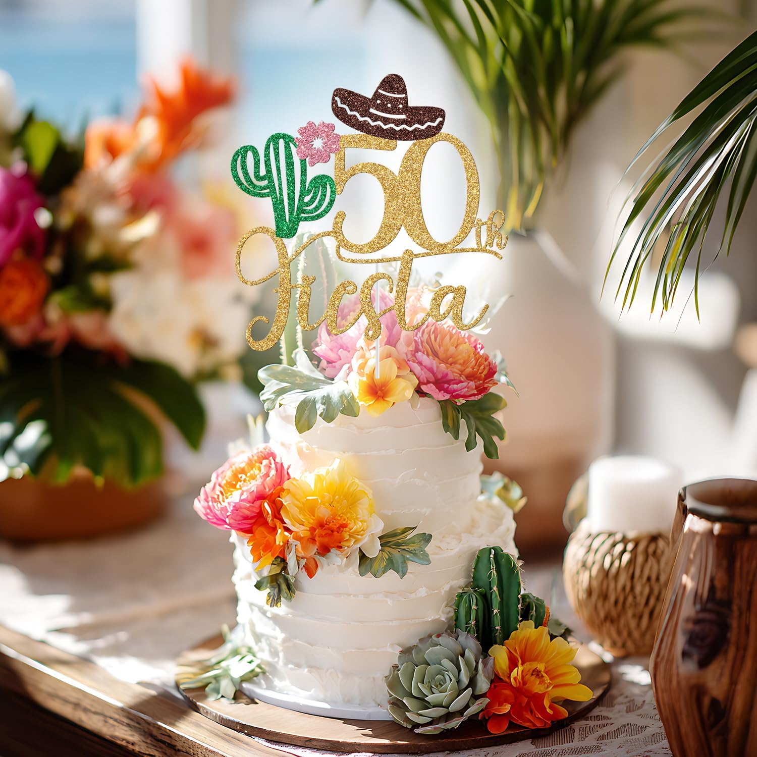 Detalle 2 de 50th Birthday Cake Topper, Glitter Cardboard