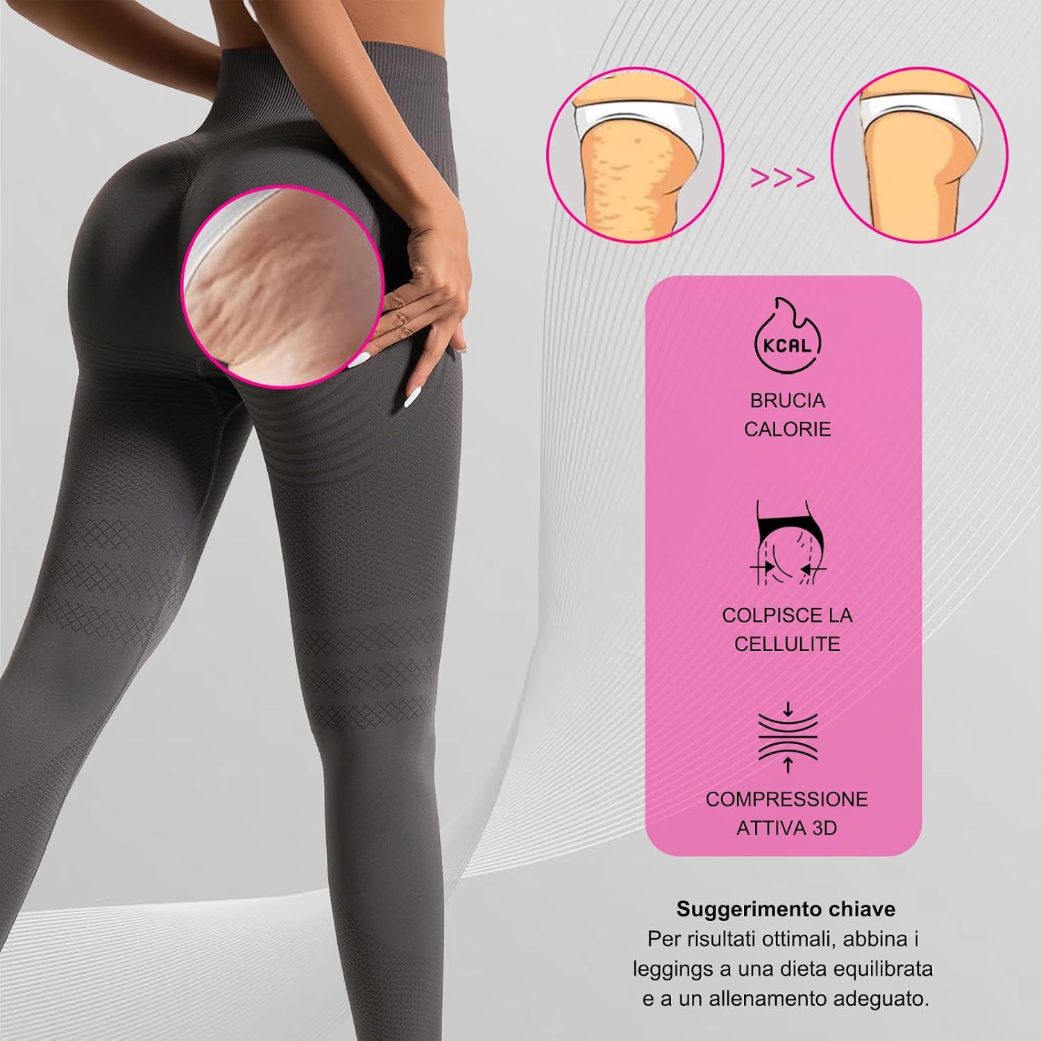 Detalle de Deedlite Leggins 3D Anticellulite Original, Donna Push Up Sculpture a Compressione Graduata