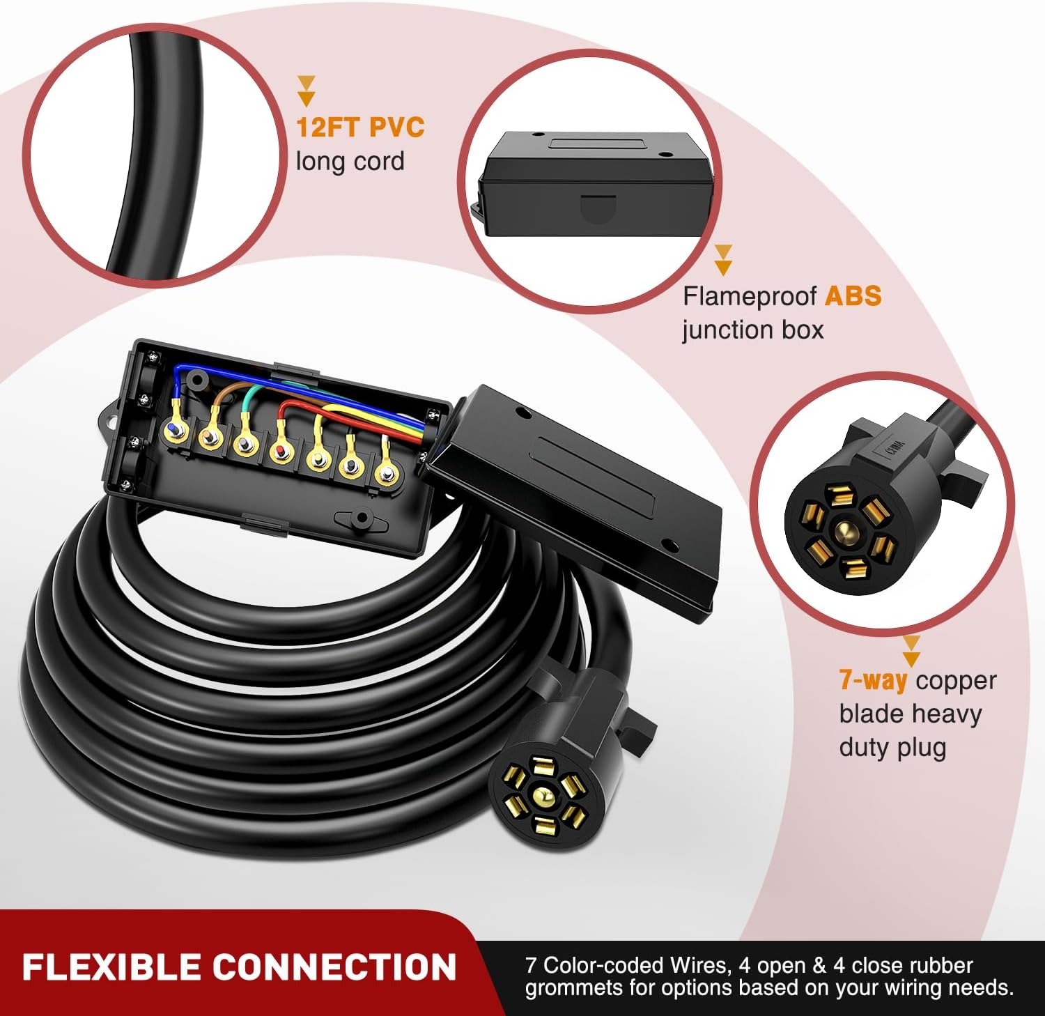 Thumbnail 6 de Nilight Heavy Duty 7 Way Inline Trailer Plug 12 ft
