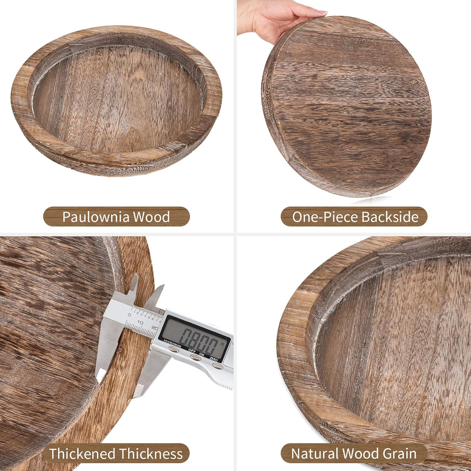 Thumbnail 4 de Hanobe Wooden Tray for Coffee Table Round Vintage Centerpiece