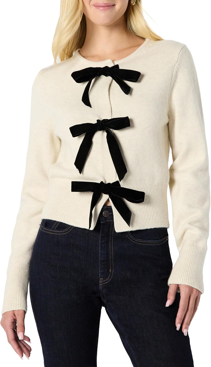 Detalle de Amazon Essentials Damen Strickjacke mit Schleifenverschluss – Regular Fit, Lange Ärmel
