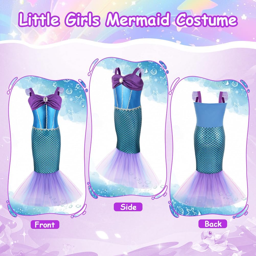 Thumbnail 5 de AYBUY Vestito da Sirenetta per Bambina, costume con corona e scettro
