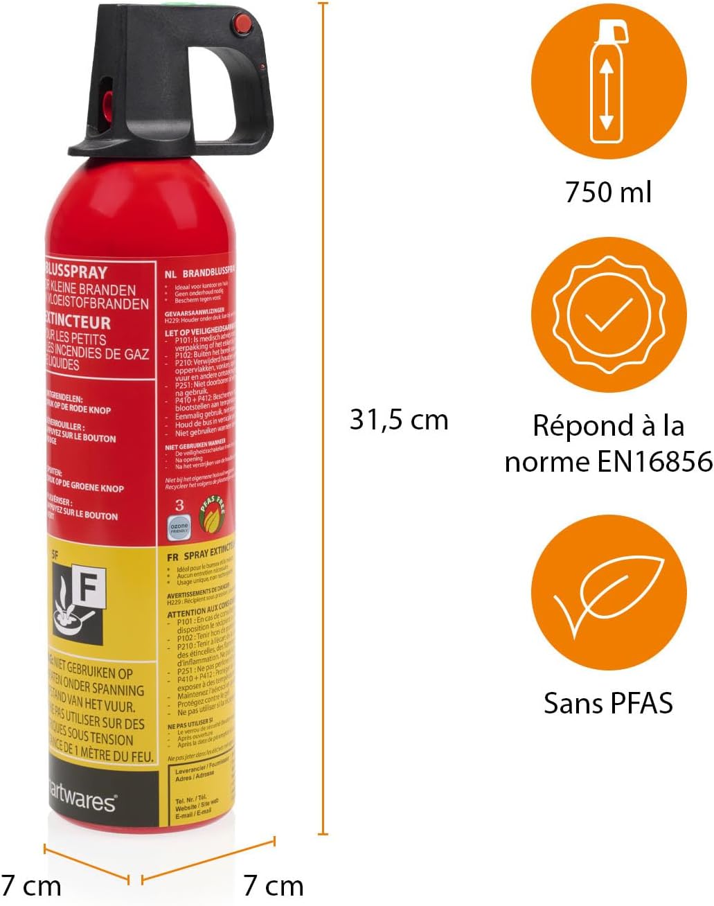 Thumbnail 2 de Smartwares Extincteur Spray FEX-15371 – 750 ml, feux de classe A et F, utilisable au bureau, à la maison ou en cuisine