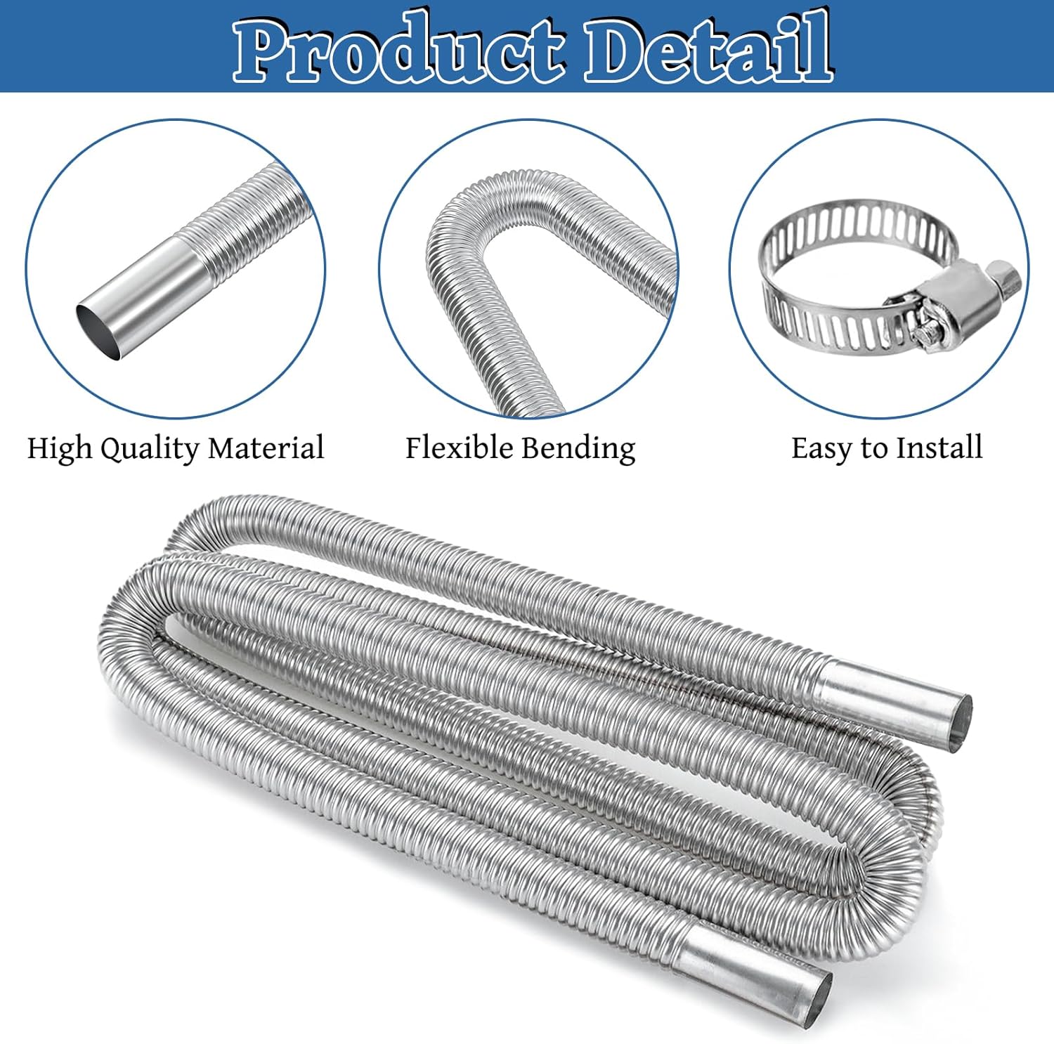Thumbnail 2 de Diesel Heater Exhaust Pipe, 300cm Stainless Steel Exhaust Tubing with Silencer & Hose Clips