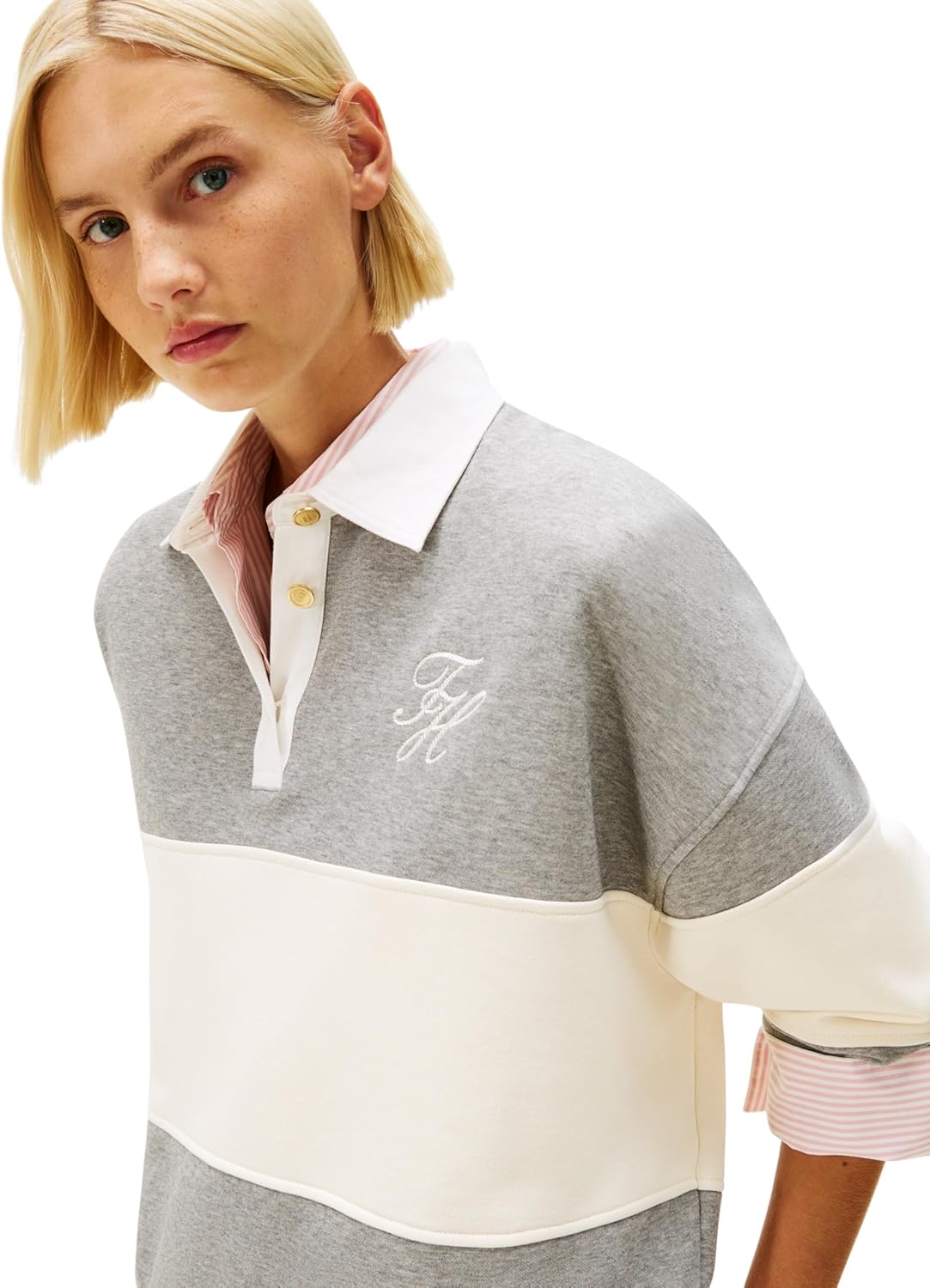 Thumbnail 2 de Tommy Hilfiger Women's Gold Button Rugby Fleece Sweatshirt Ww0ww48785