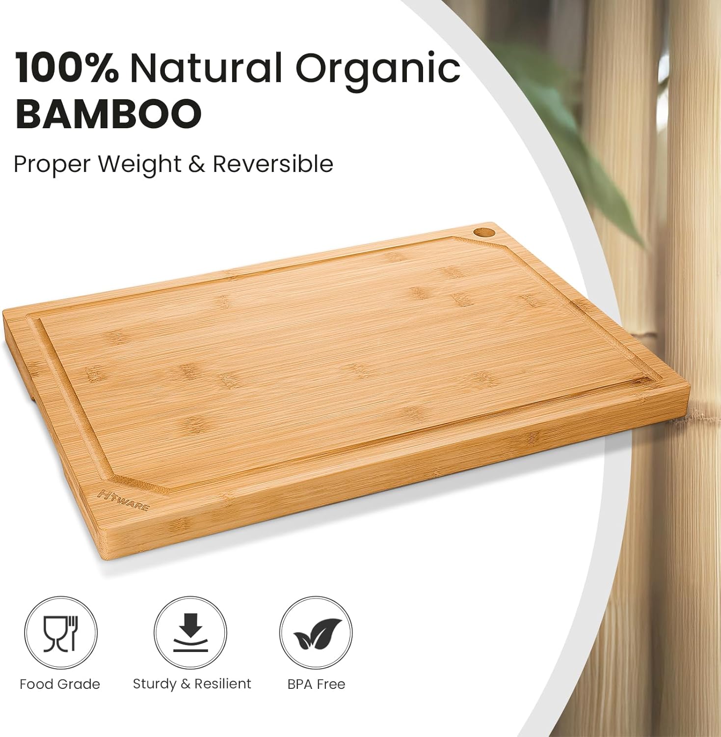 Detalle 2 de Hiware Extra Large Bamboo Cutting Board 18" ๐ฝ