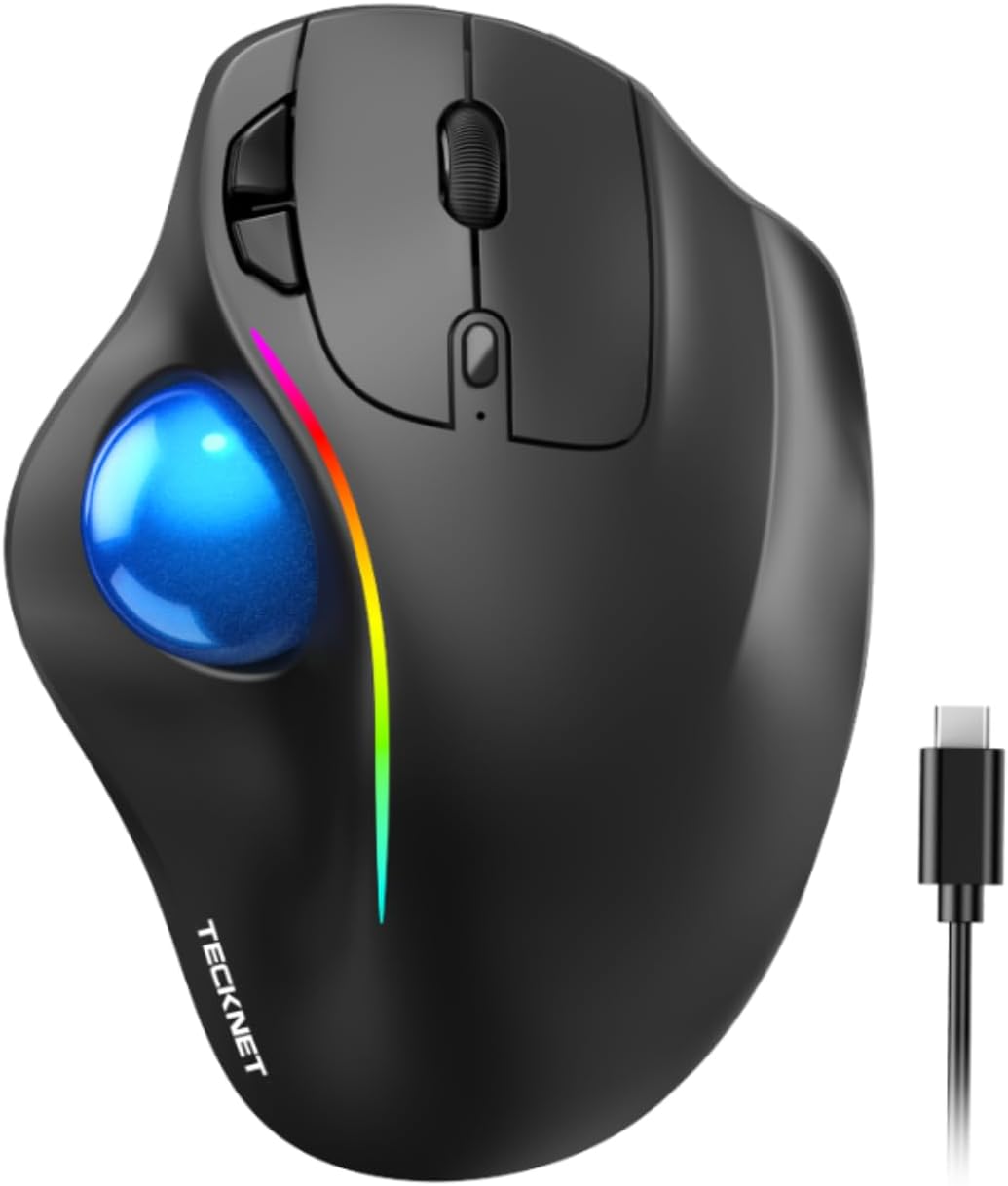 Detalle de TECKNET TK-MS023 Wireless Trackball Mouse with USB-C and 3-Device Connectivity