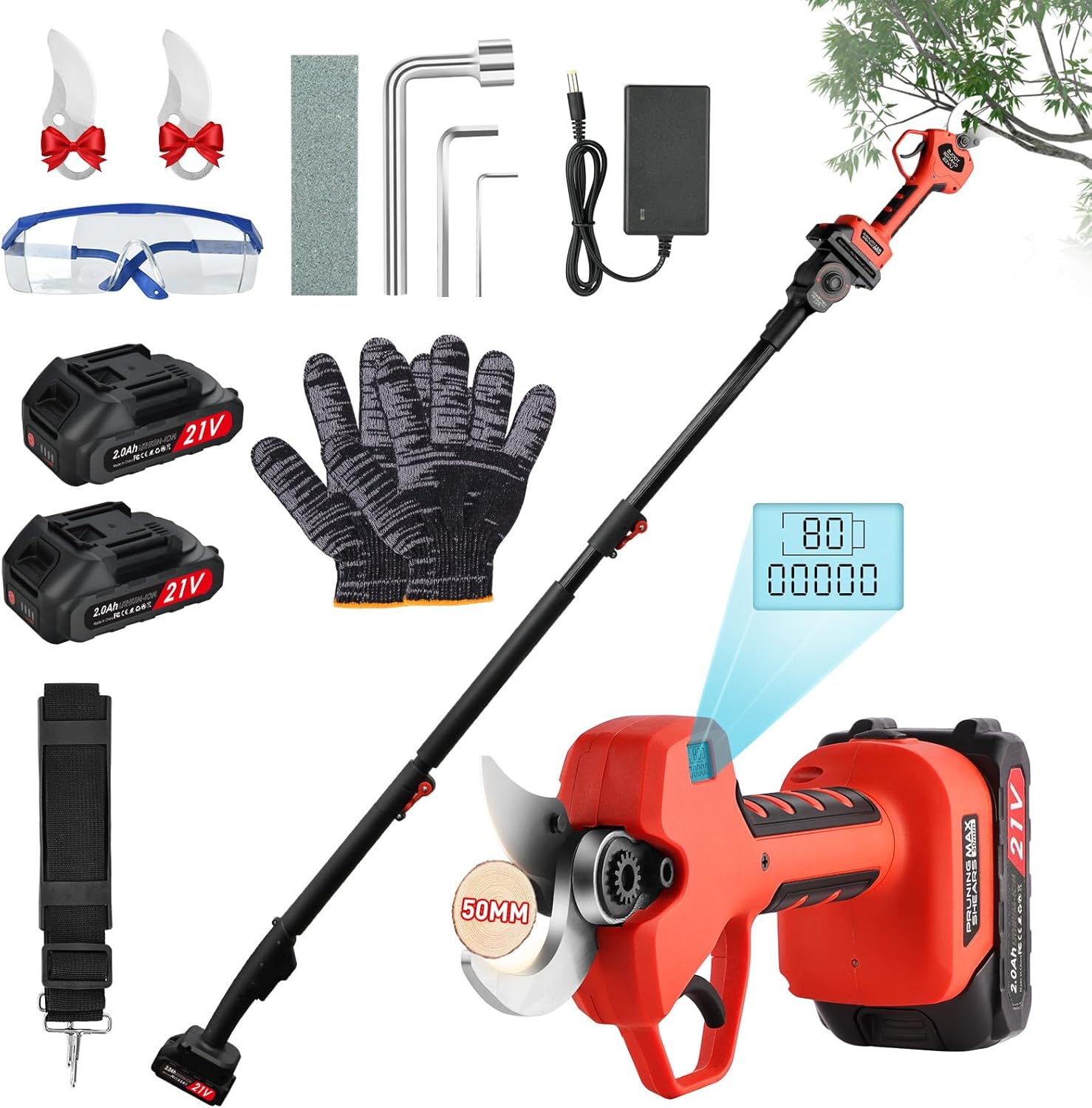 Detalle de 50mm Forbice Potatura a Batteria con Asta Telescopica 2,4 m – lama SK7, doppia batteria