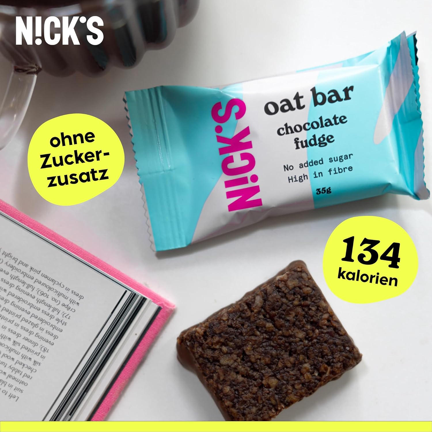 Thumbnail 2 de N!CK’S Haferriegel ohne Zuckerzusatz – Schokolade Fudge Flapjack Snack (12 Riegel à 35 g)