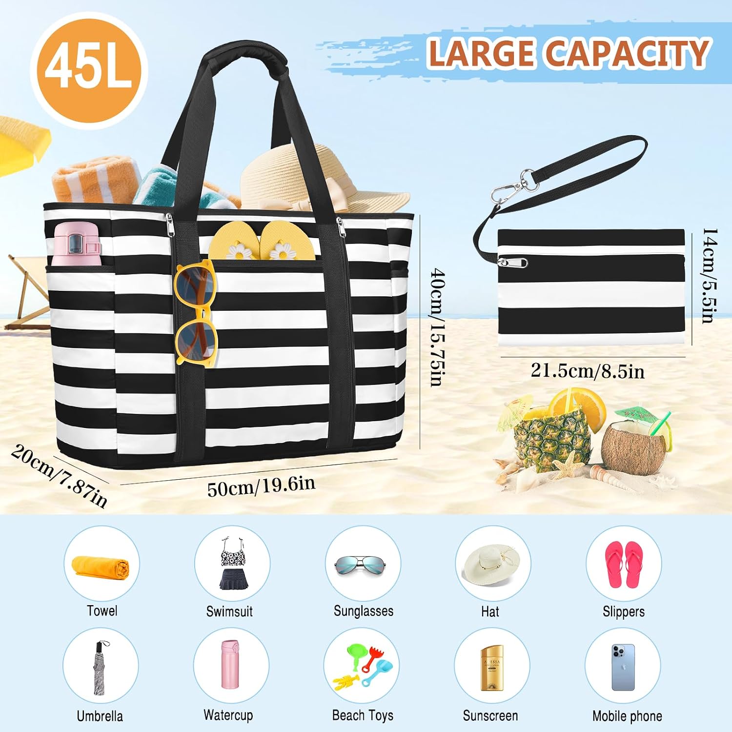 Thumbnail 6 de KTUEOV Borsa Mare Donna Grande 45L: Borsa Spiaggia XXL Impermeabile e Pieghevole