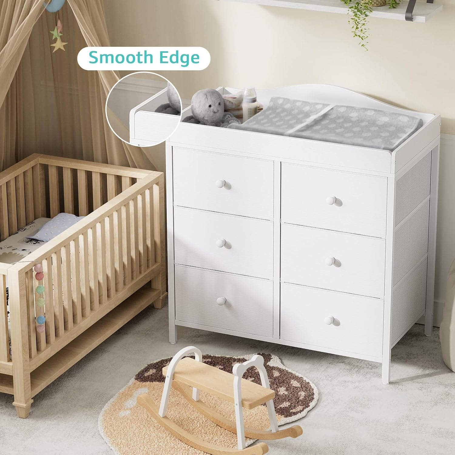 Detalle de BOLUO CT6-W White Changing Table Dresser with 6 Fabric Drawers