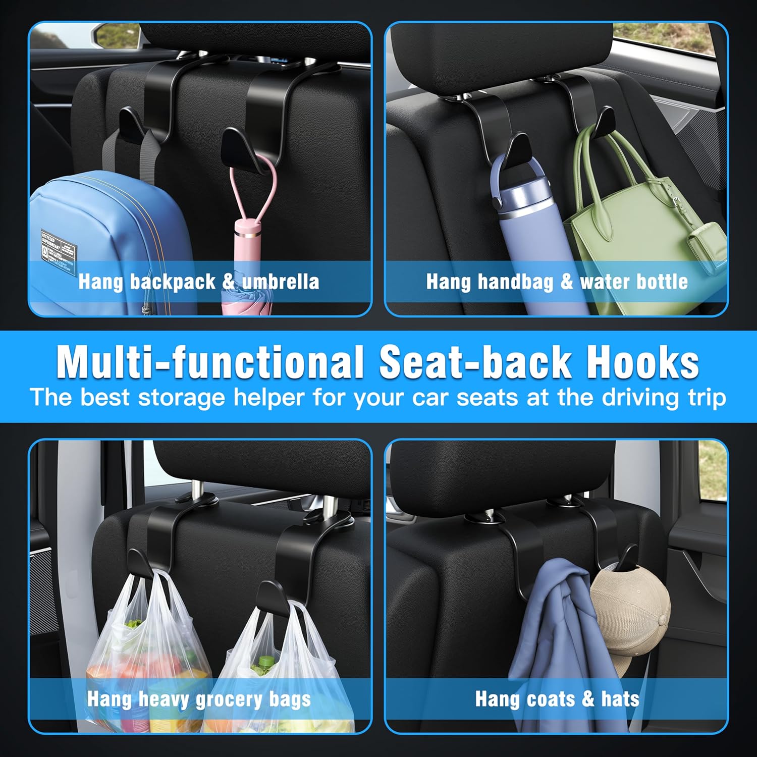 Thumbnail 2 de Amooca Car Seat Headrest Hook 4-Pack hanger for car