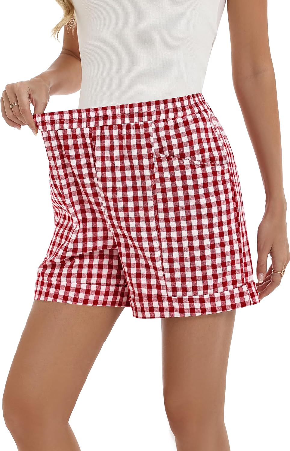 Detalle 2 de Rapbin Womens Shorts: Trendy Summer Elastic Waist Cotton Shorts with Pockets