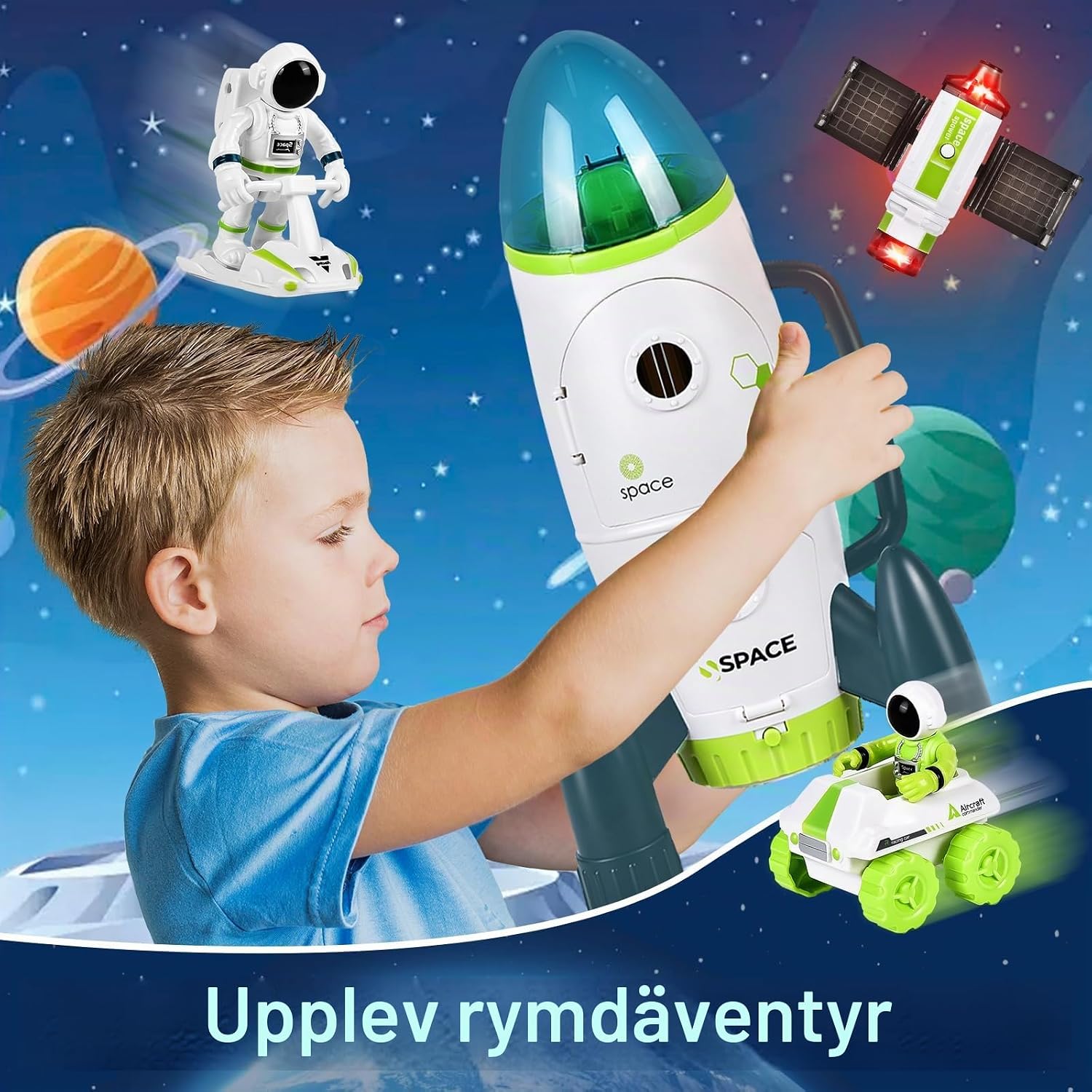 Detalle de Aragallant rymdraketleksak med ljud, ljus och rymdtillbehör