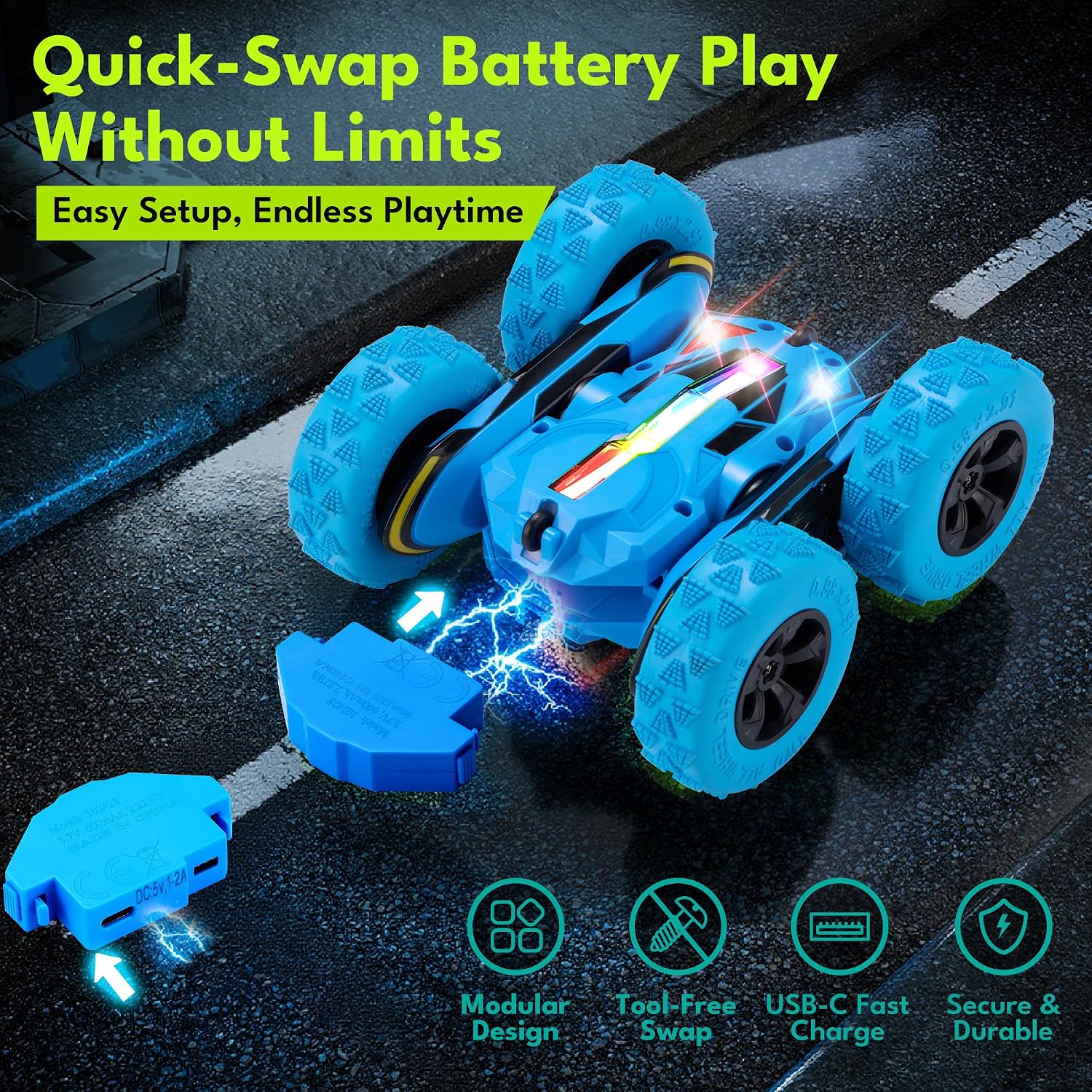Detalle 2 de Threeking RC 4WD flip stunt car 160 ft