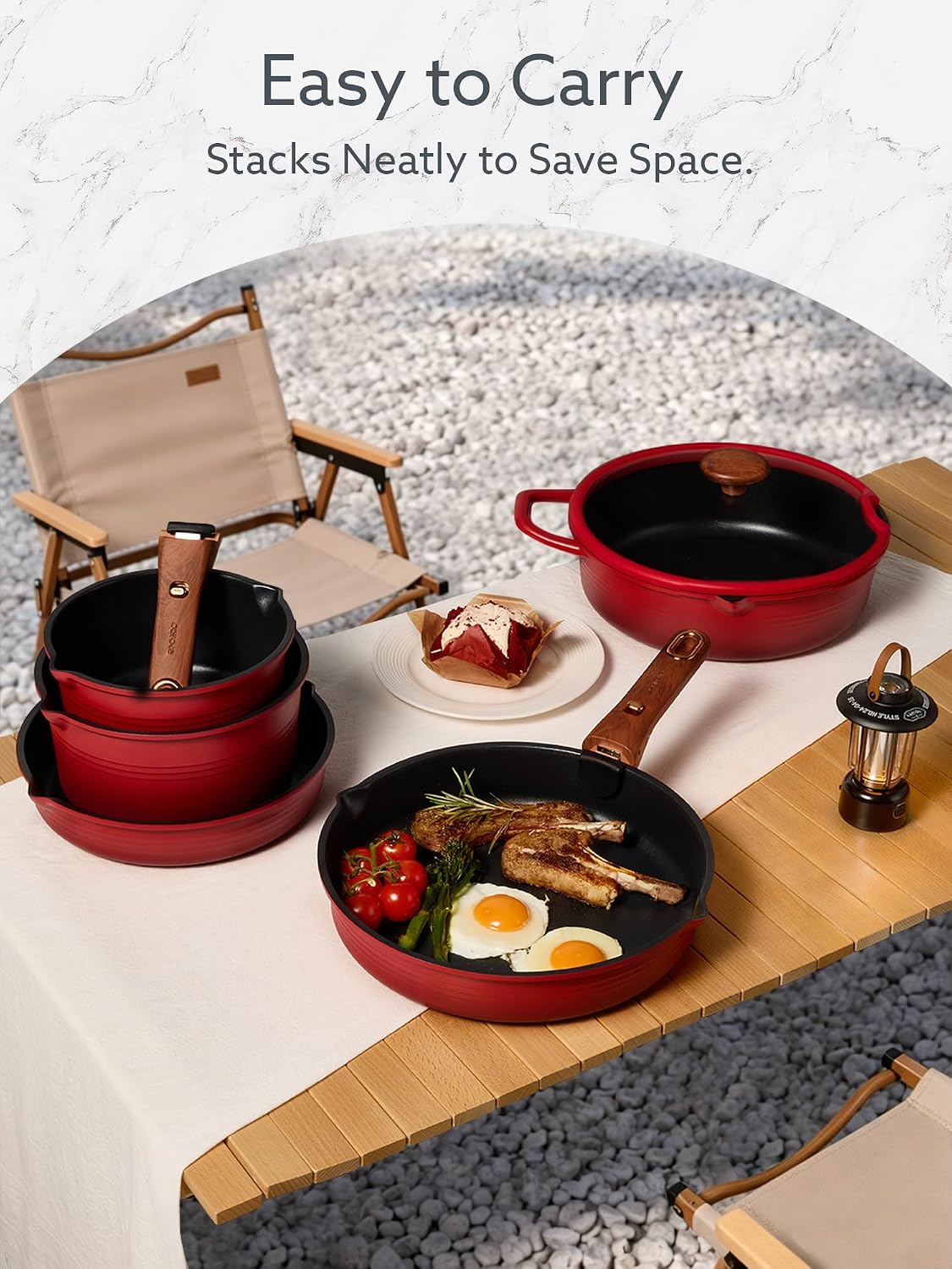 Thumbnail 6 de CAROTE 20Pcs Titanium Cookware Set with Detachable Handle – Nonstick, Induction Ready
