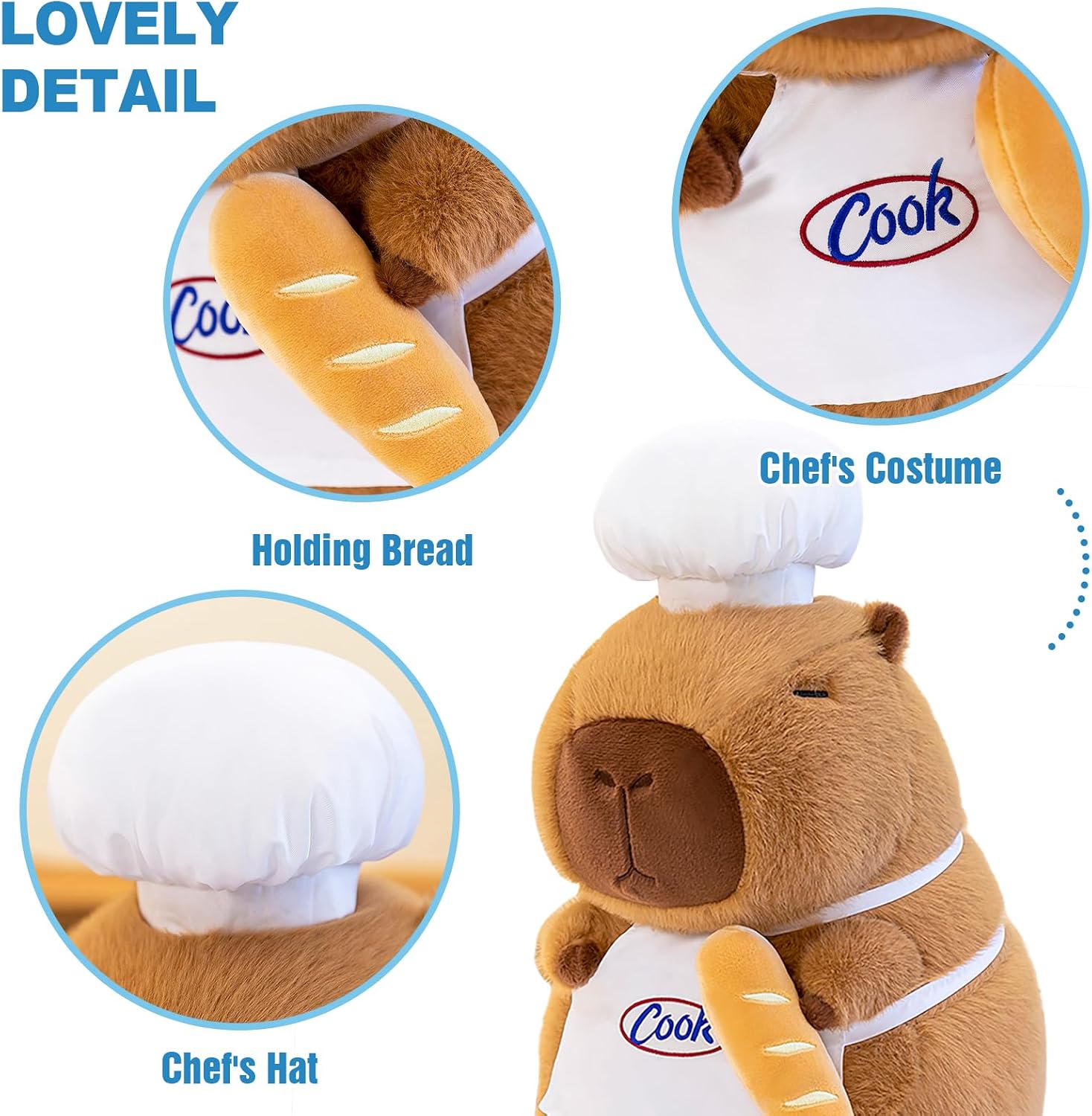 Detalle de Shownicer Capybara Plüschkissen – kuschelweiches Kuscheltier, 35 cm, CE-zertifiziert