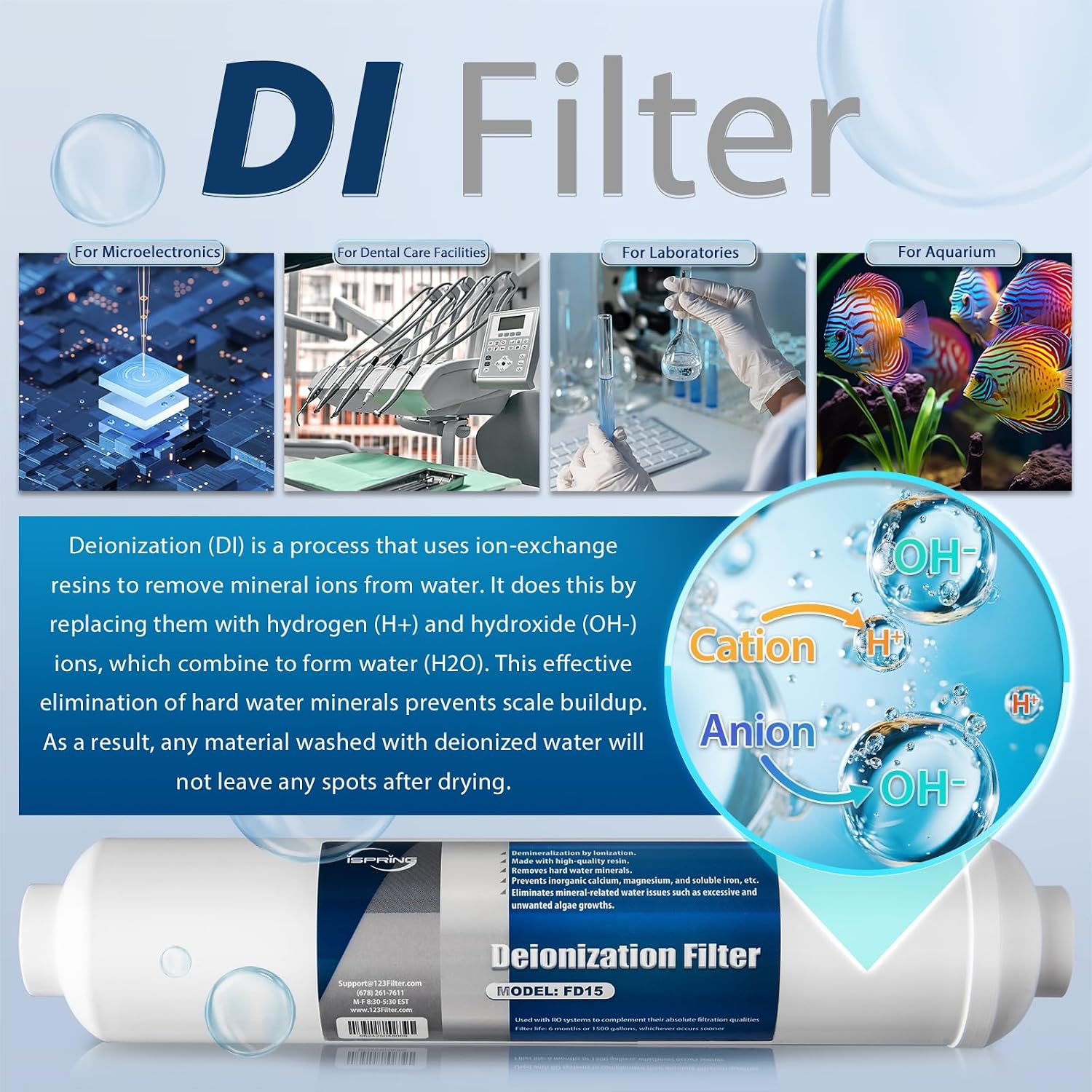 Detalle de iSpring FD15 DI-filter voor omgekeerde osmose, herlaadbaar en inline