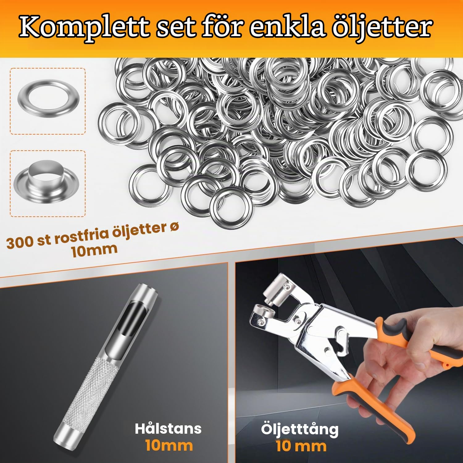 Detalle de Yoxovo Oeillets pour baches öljettångsats med 300 öljetter, 10 mm
