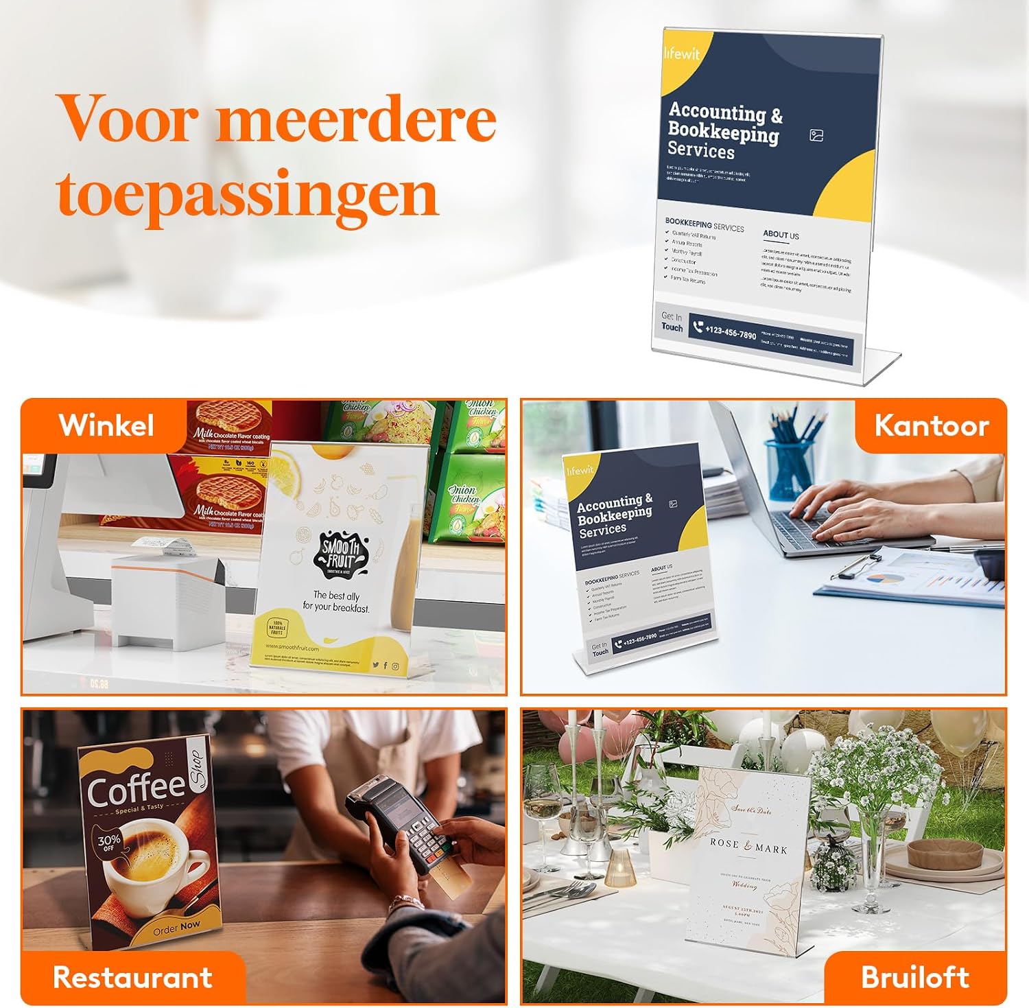 Detalle 2 de Lifewit 23083 A4-acrylposterhouders, transparant, set van 6