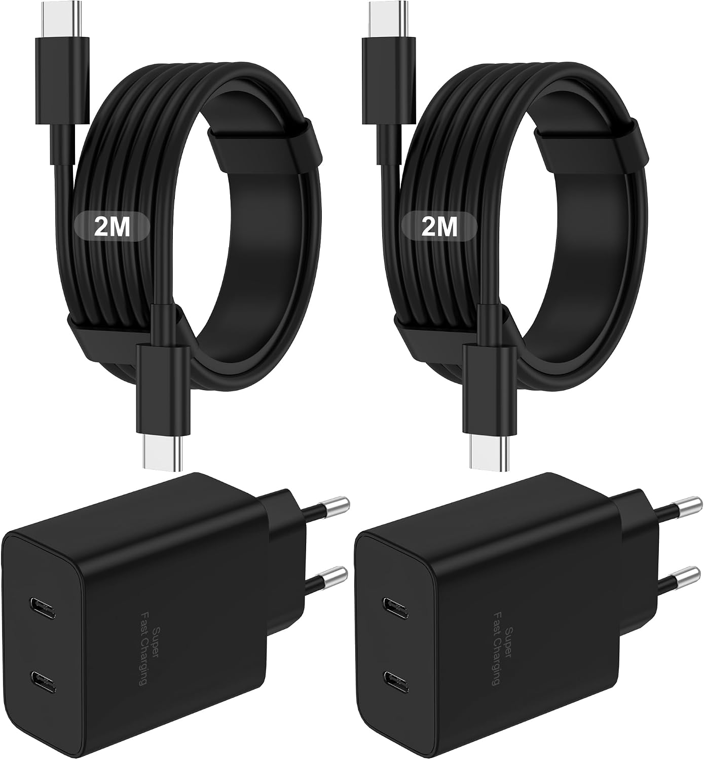 Detalle de Caricatore USB-C 45W a 2 porte (2 cavi da 2 m) – 2 Pack per Samsung e iPhone