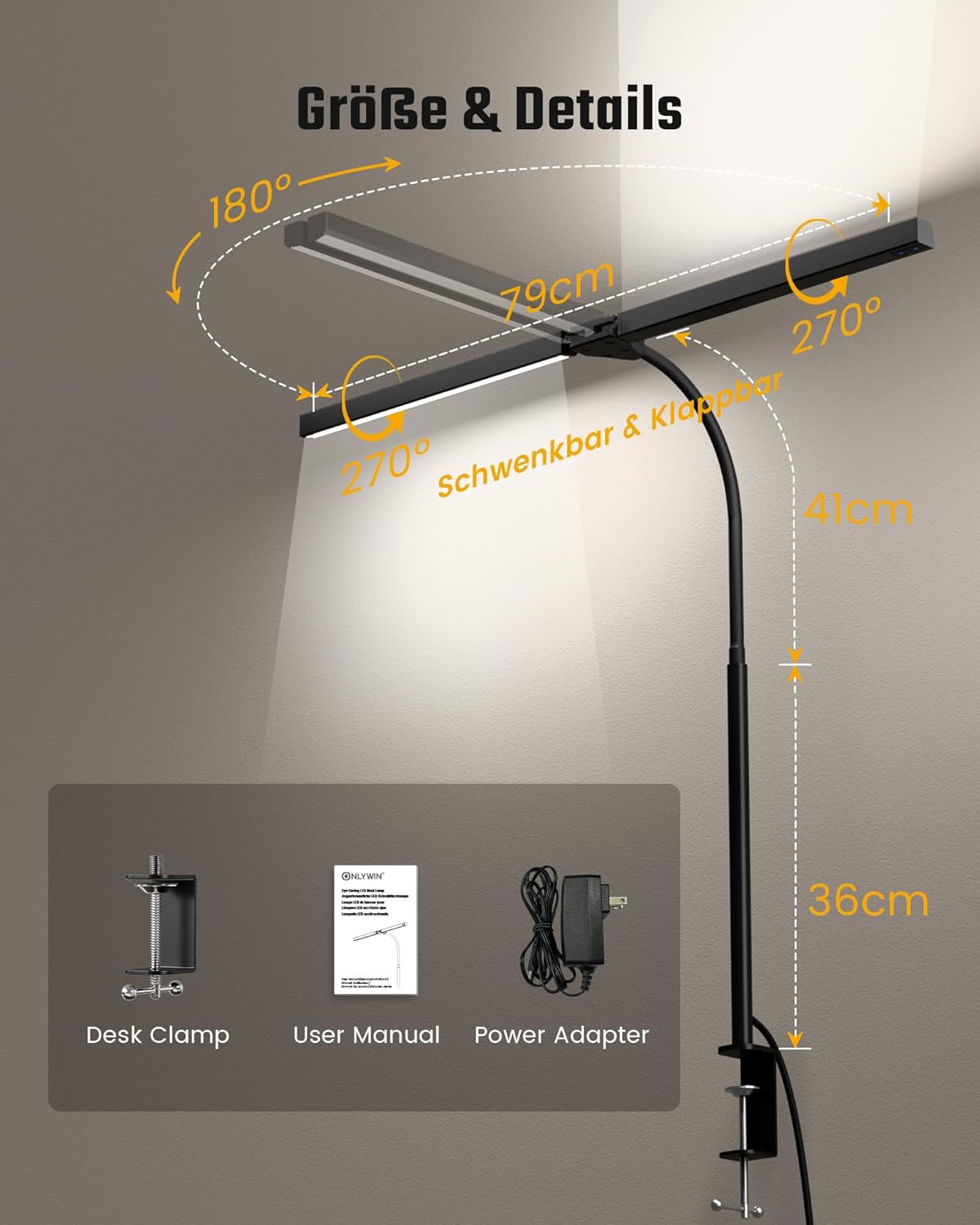 Thumbnail 6 de RIXGLEAM Doppelkopf LED-Schreibtischlampe dimmbar – klemmbar, 270° schwenkbar & 3000–6500 K