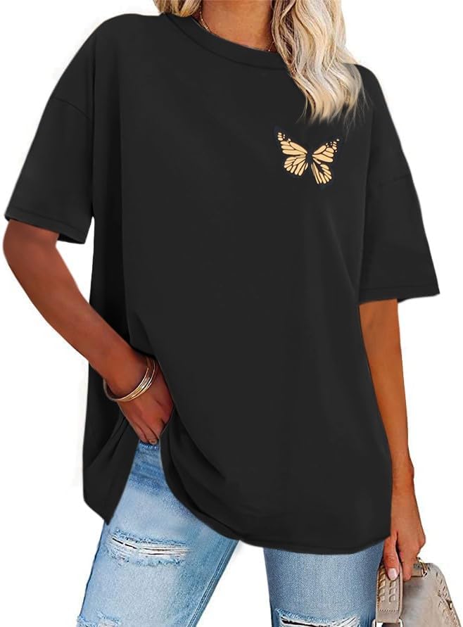 Detalle de ADOREJOY Oversized Women's Graphic T-Shirt, Short Sleeve, Lightweight Fit