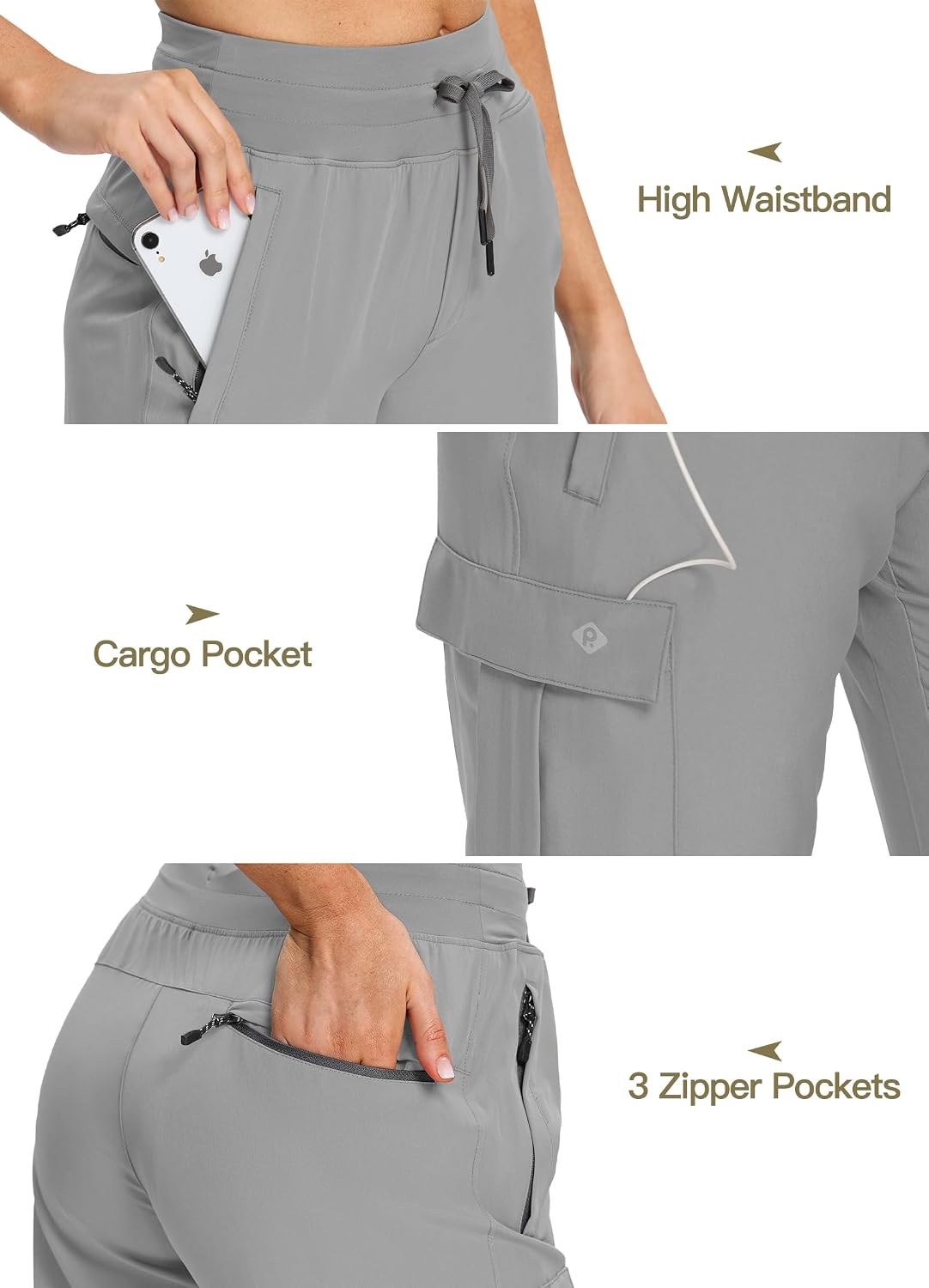 Detalle 2 de RlaGed Women’s Hiking Pants, Lightweight Joggers with UPF 50+ and Zip Pockets