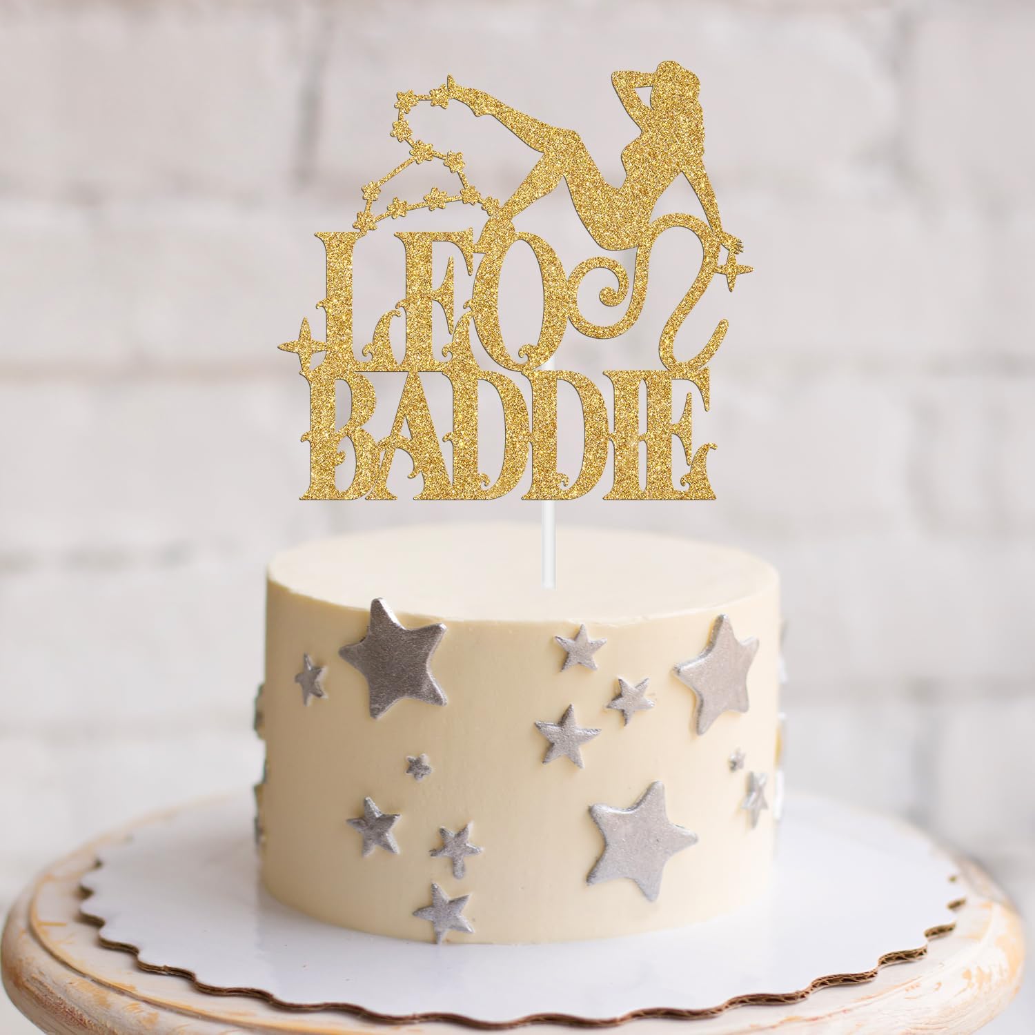 Detalle 1 de RLXPT Leo Baddie Cake Topper, Gold Glitter Zodiac Birthday Décor