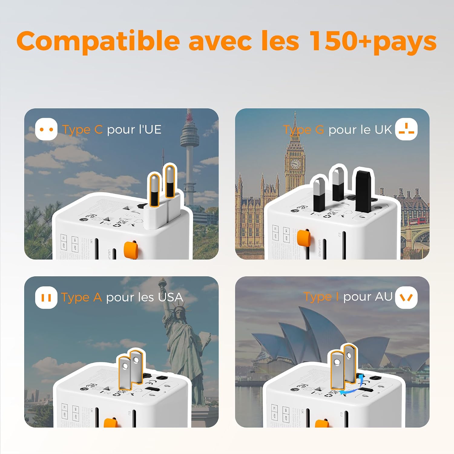 Detalle de TESSAN Adaptateur Prise Universelle 2500W 🔌