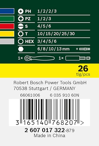 Detalle 2 de Bosch Professional 2607017322: juego de puntas de destornillador + trinquete (26 piezas) en negro