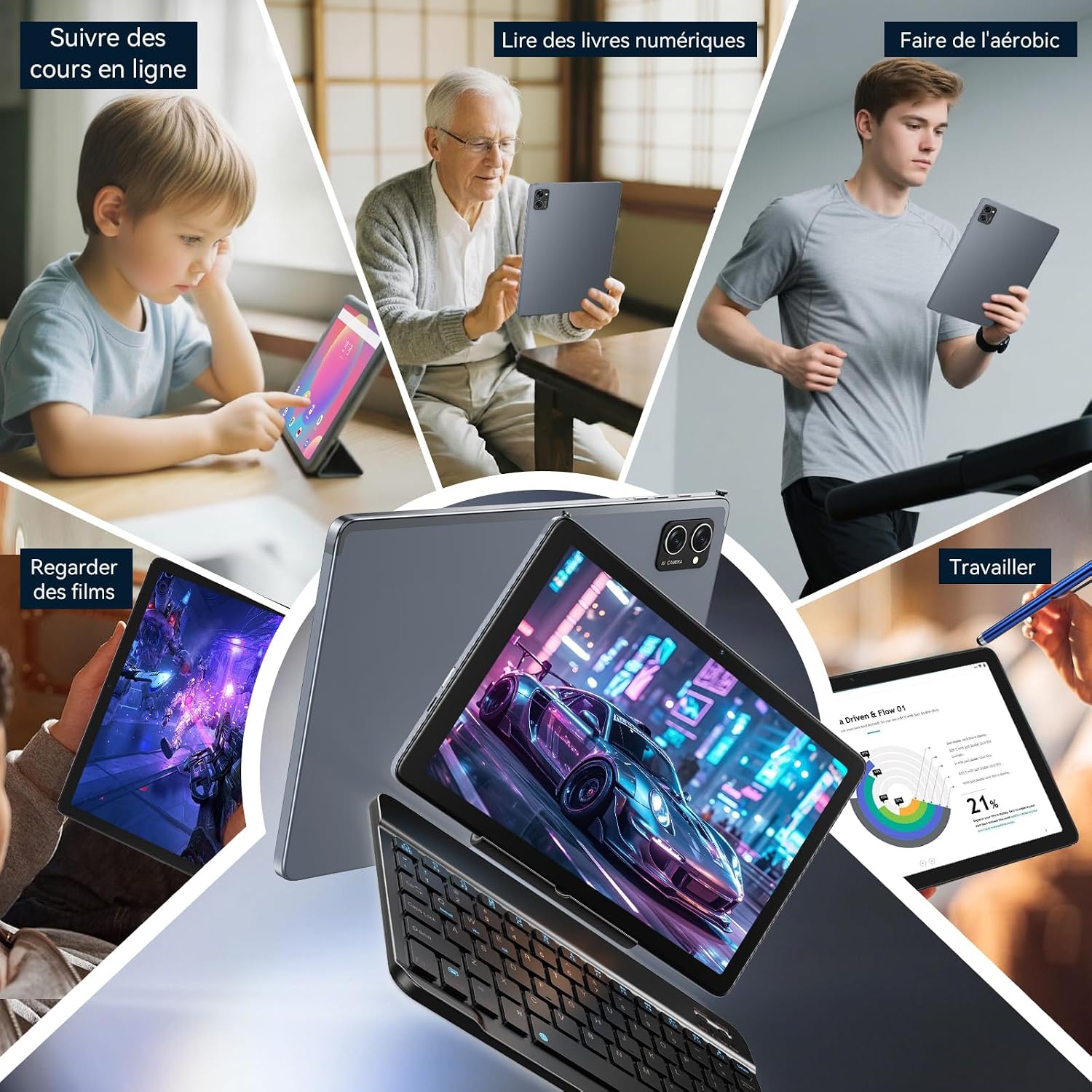 Thumbnail 6 de TABWEE Tablette avec Clavier — 24Go RAM + 256Go ROM, Android 16, 10 pouces, Gemini AI, Widevine L1, Garantie 4 ans