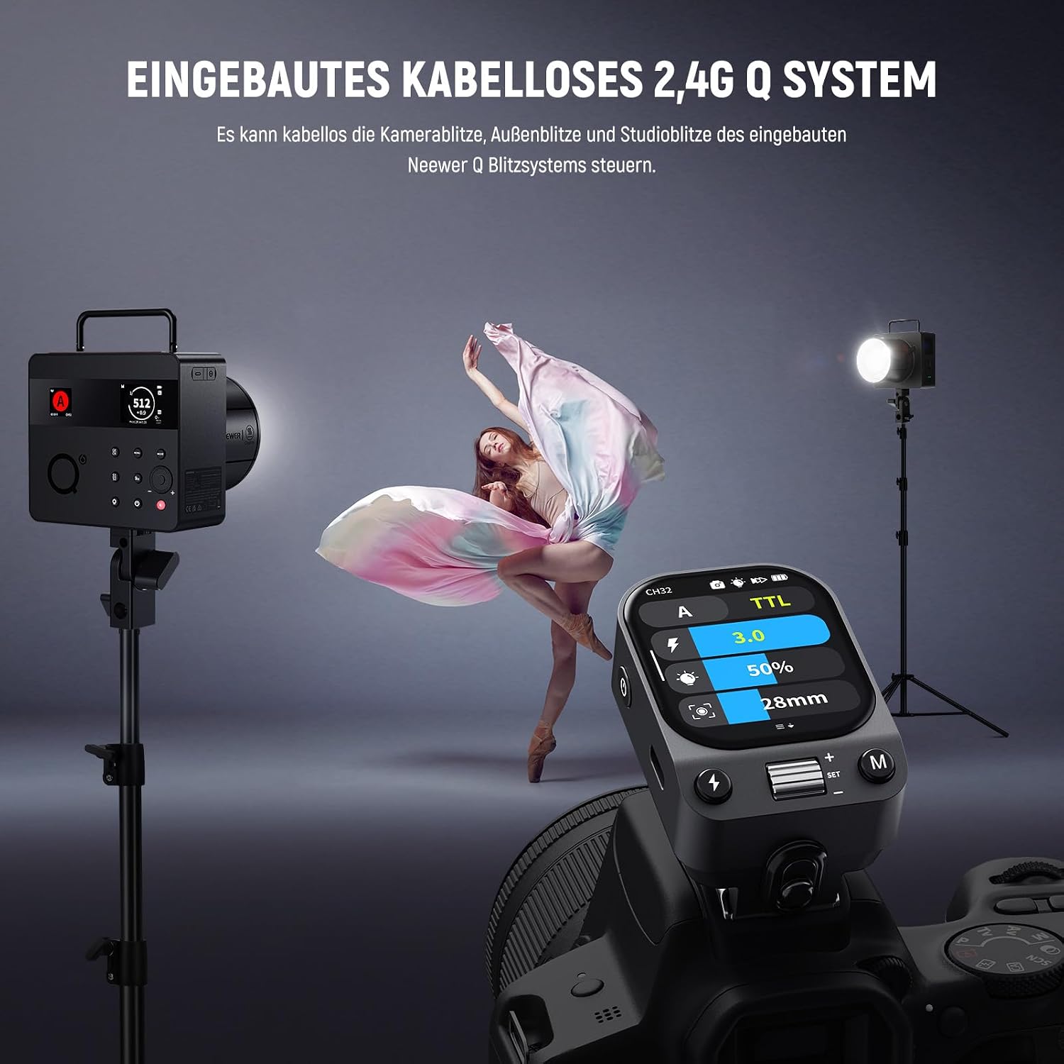 Detalle 2 de NEEWER QZ-C TTL Funk-Blitzauslöser für Canon mit OLED-Touchscreen, 1/8000s HSS und 1000-mAh Akku