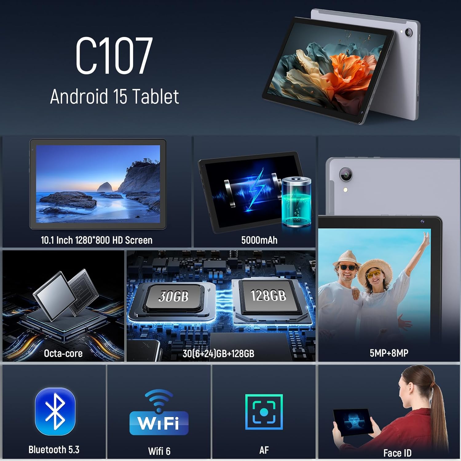 Thumbnail 1 de Whitedeer 10 inch Android 15 Tablet – 30GB RAM, 128GB ROM, expandable to 1TB