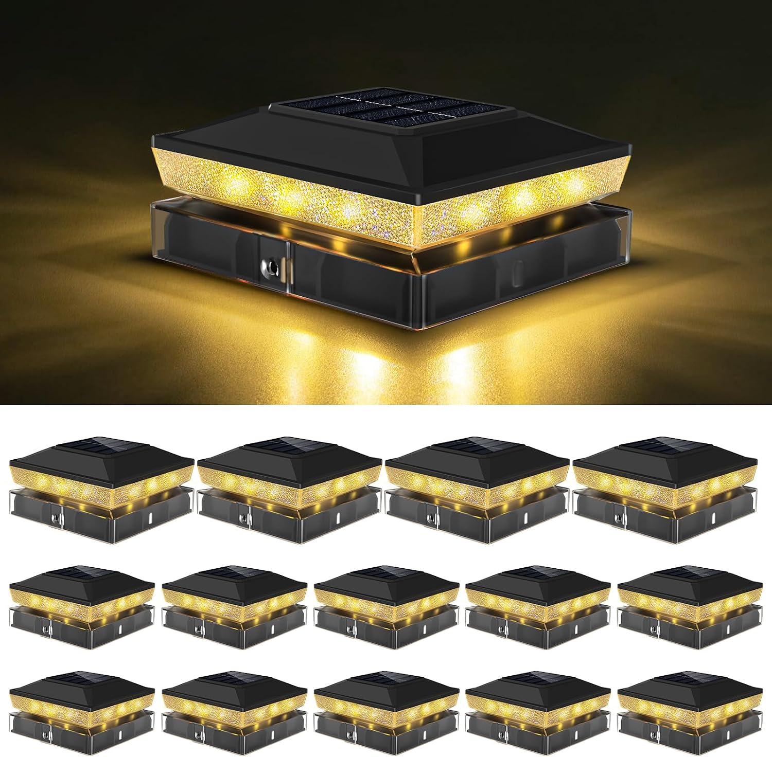 Detalle de vighep 4x4 Solar Post Cap Lights, 14-Pack, 2 Colour Modes, 3.5x3.5 and 4x4 Fit
