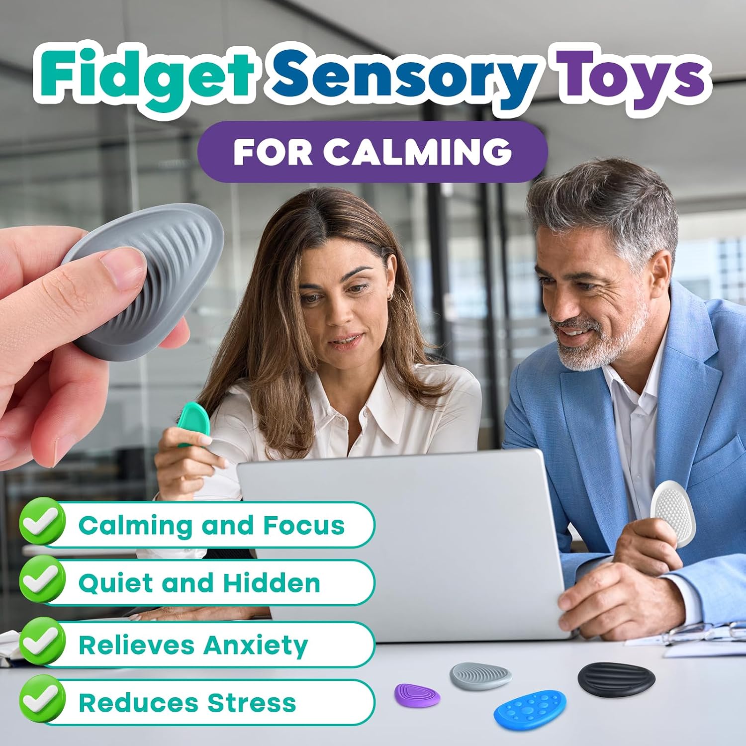Detalle 1 de ZaxiDeel 6-Pack Textured Silicone Sensory Stones for Quiet Fidgeting