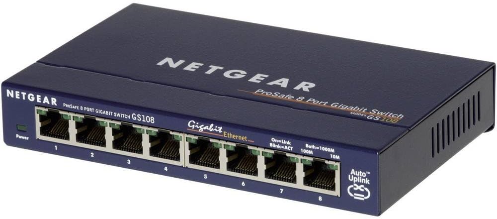 Detalle de NETGEAR GS108GE – 8-Port Gigabit-Switch, lautlos, Plug-and-Play, mit ProSAFE Lifetime-Garantie