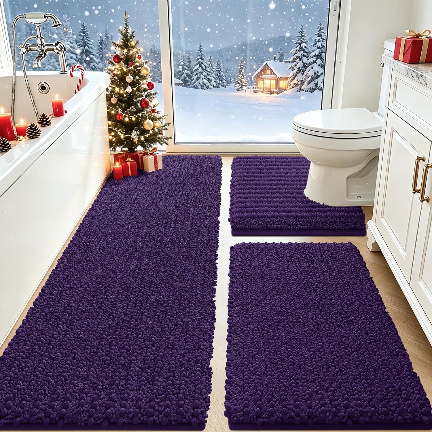 Detalle de ACCUMTEK Extra Large Dark Purple Bath Rug Set 3