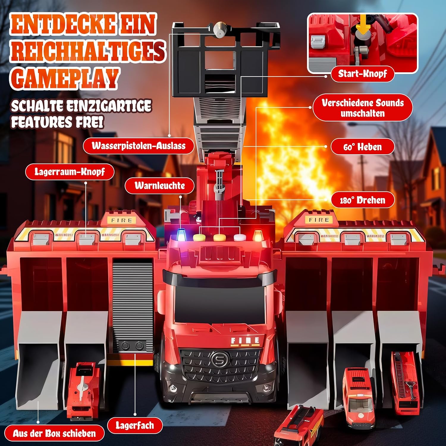 Thumbnail 3 de Glanzik Großer Feuerwehr Truck Spielzeug