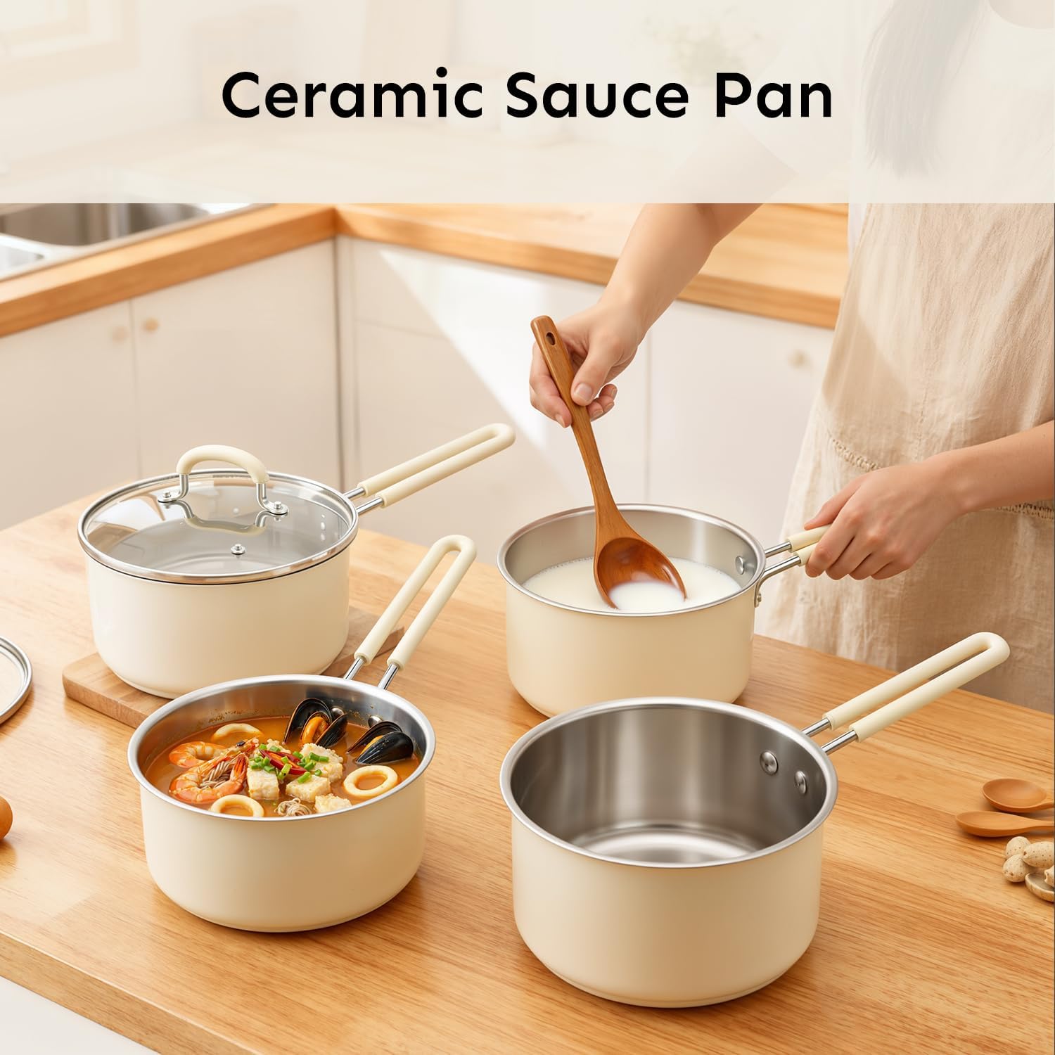 Detalle 2 de COOKNANO 18cm Stainless Steel Saucepan with Glass Lid (2L) – induction ready, stay-cool handles