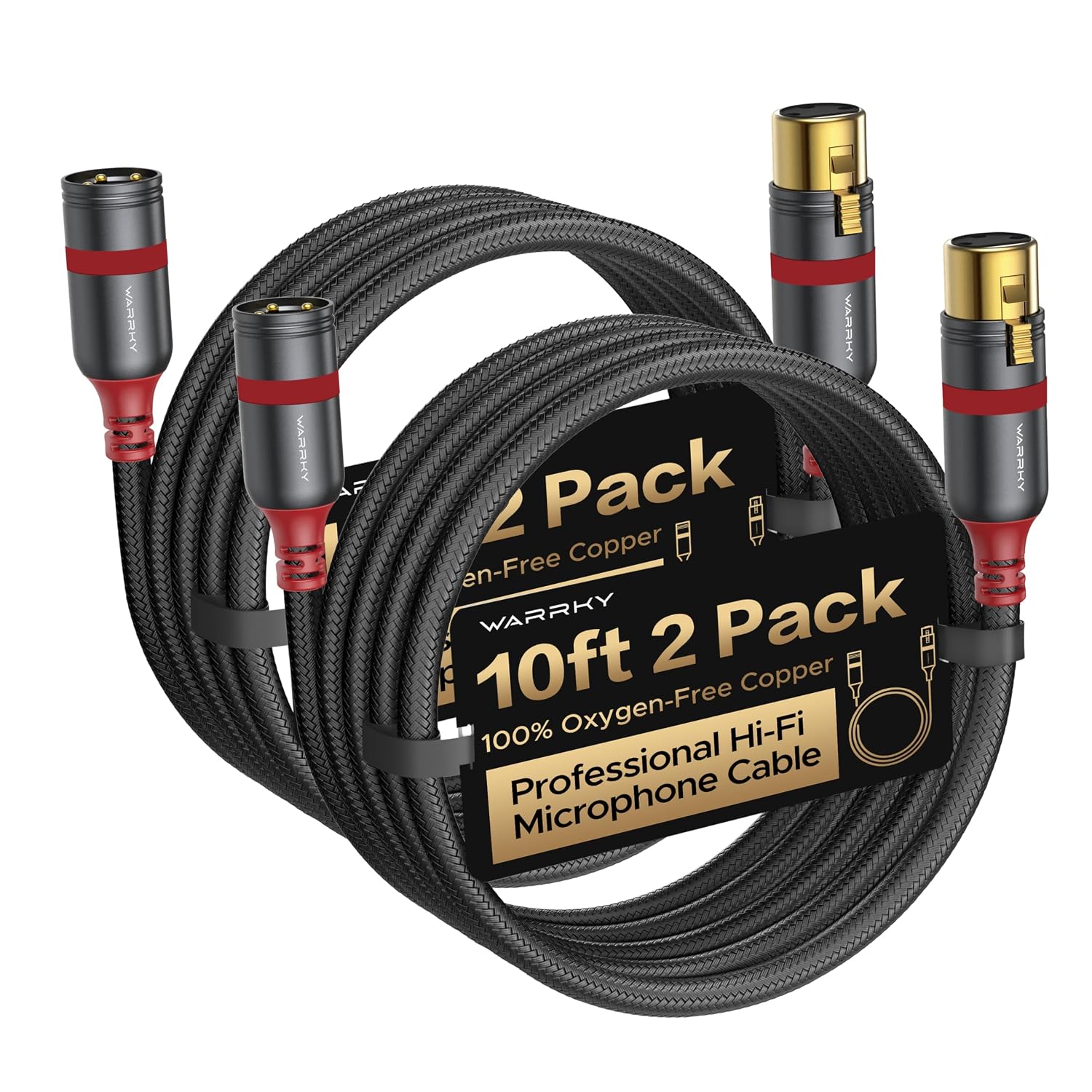 Detalle de Warrky WARRKY-AV-XLR22 XLR Cable 2-Pack, 10 ft, OFC, Gold-Plated