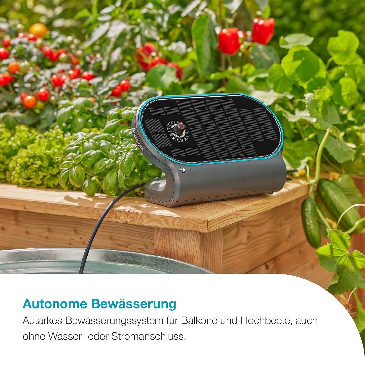 Detalle 2 de GARDENA AquaBloom L Set: autarkes Solarsystem zur Bewässerung von bis zu 30 Pflanzen
