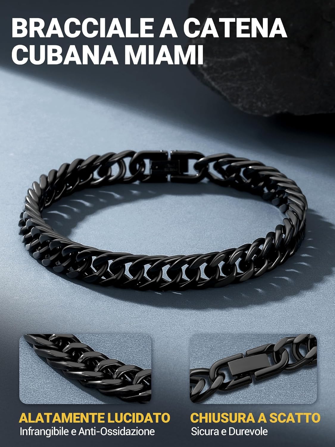 Thumbnail 5 de PROSTEEL Neutro Braccialetto Catena Cubana Uomo – 12 mm, acciaio 316L placcato oro/nero