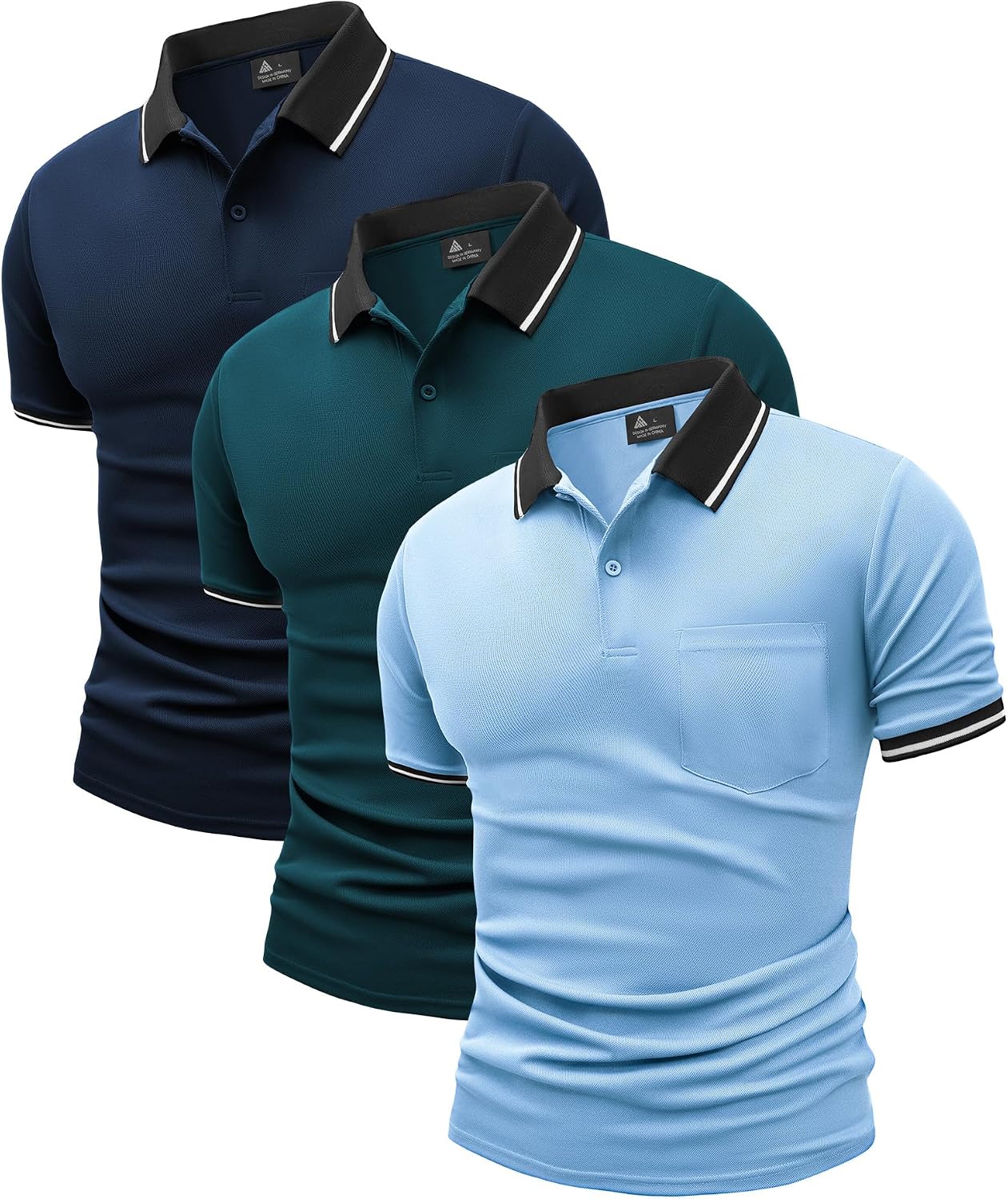 Detalle de JACKETOWN 3 Pack Mens Polo Shirts – Short Sleeve, Lightweight Breathable Golf Polo