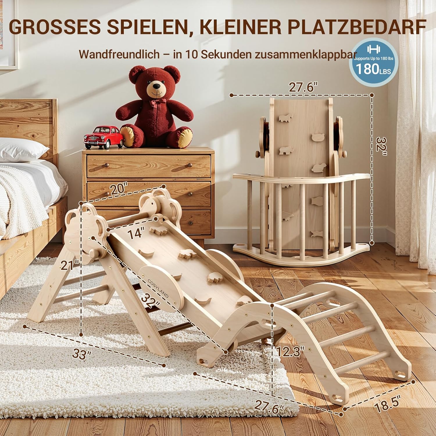 Thumbnail 6 de COSYLAND 8-in-1 Montessori Klettergerüst Holz – sicheres Spielzimmer-Abenteuer für Kleinkinder
