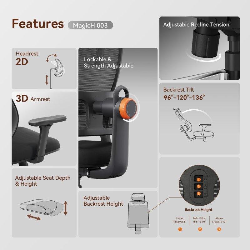 Detalle de Newtral MagicH003B, silla ergonómica con escritorio desmontable y soporte lumbar adaptativo