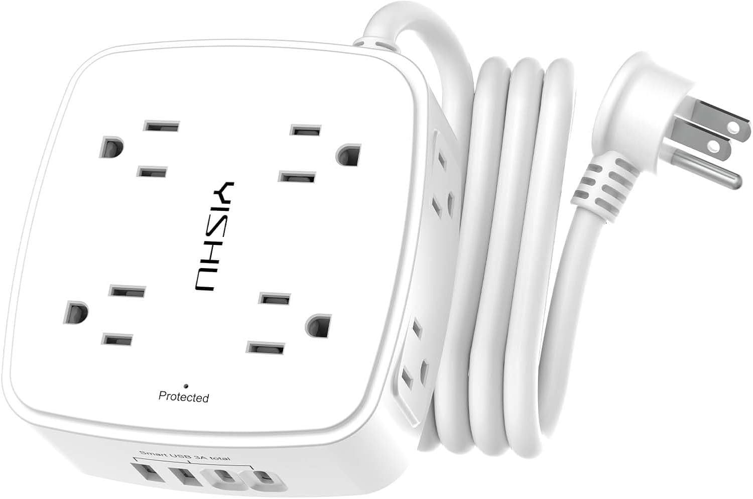 Detalle de YISHU 6Ft Surge Protector Power Strip with 8 Widely Spaced Outlets & 4 USB Ports