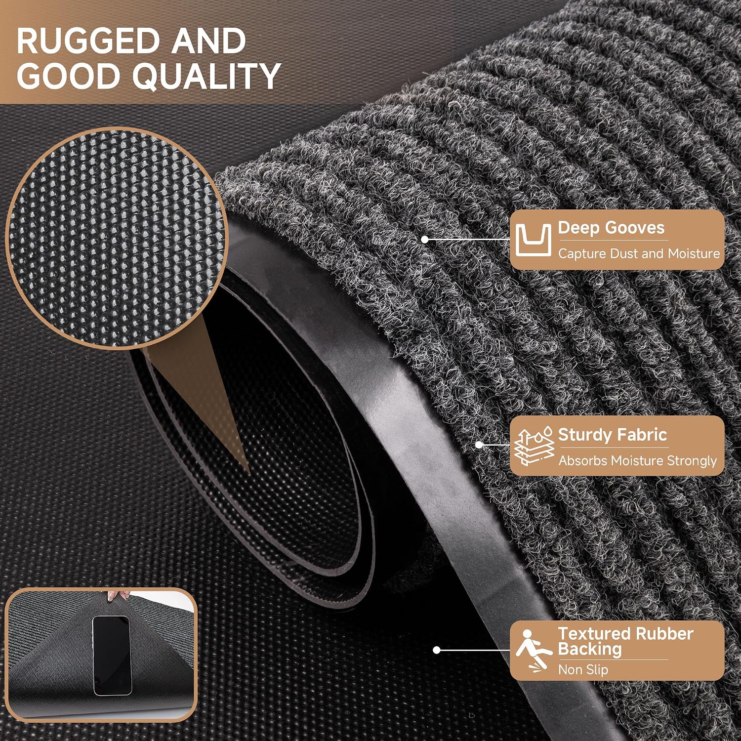 Detalle 2 de 100pointONE Front Door Mat for Outside Entrance (120" x 36") — low profile, non-slip scraper mat