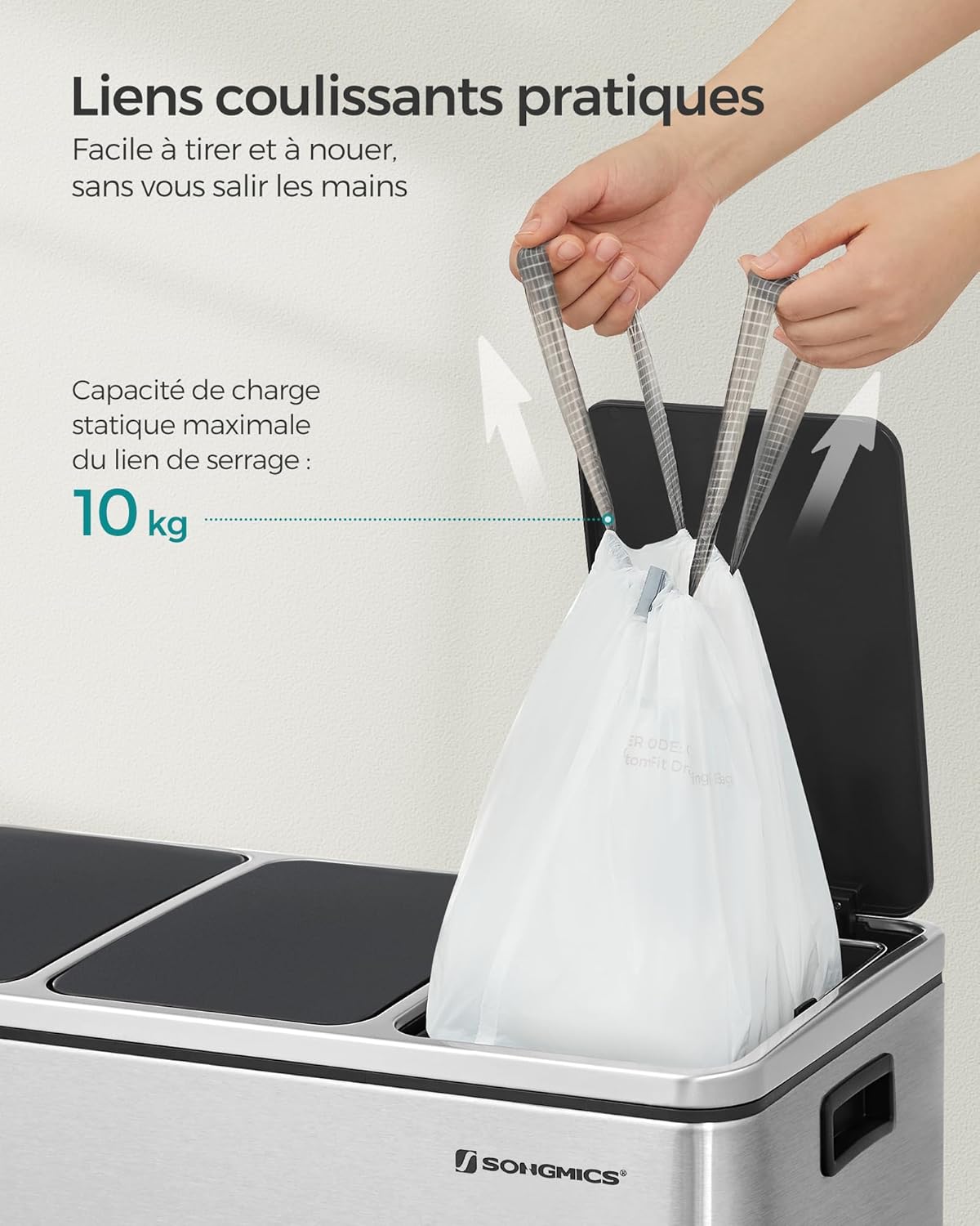 Detalle de SONGMICS Sacs Poubelles Résistants 15–20 L, 42 x 60 cm, 3 rouleaux (120 pièces) – Code 020A01, blancs